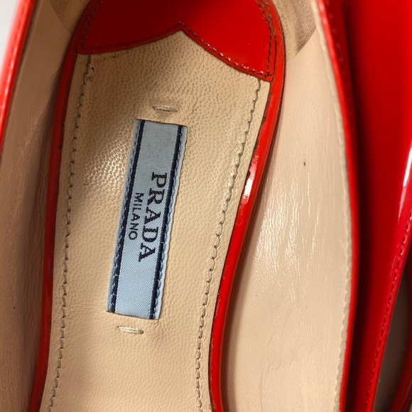 Prada open Toe Pumps Heels wedge platform patent leather red 37 - Picture 7 of 9
